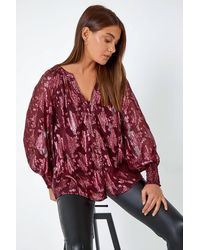 Roman - Abstract Metallic Print V-Neck Blouse - Lyst