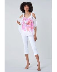 Roman - Floral Print Cold Shoulder Overlay Top - Lyst