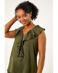 Roman Petite - Frill Front V-Neck Top - Lyst