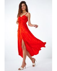 Roman - Satin Ruffle Jacquard Asymmetric Midi Dress - Lyst