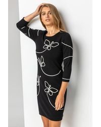 Roman - Butterfly Embellished Knitted Shift Dress - Lyst