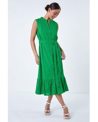 Roman Petite - Cotton Broderie Frill Midi Dress - Lyst