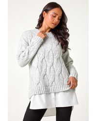 Roman Petite - Cable Knit Mock Shirt Jumper - Lyst