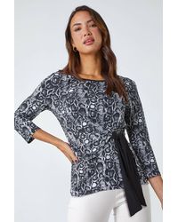 Roman - Animal Print Side Tie Stretch Top - Lyst