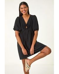 Roman - Ring Detail V-Neck Gathered Dress - Lyst