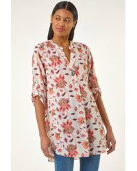 Roman - Floral Print Button V-Neck Tunic Top - Lyst