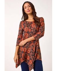 Roman - Floral Print Hanky Hem Tunic Top - Lyst