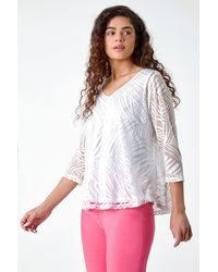 Roman - Textured Animal Print V-Neck Top - Lyst