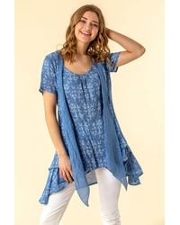 Roman - Floral Print Crinkle Tunic Top - Lyst
