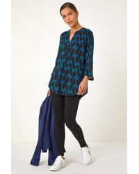 Roman - Geometric Print Stretch Blouse - Lyst
