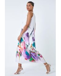Roman - Abstract Floral Pleat Detail Trapeze Dress - Lyst