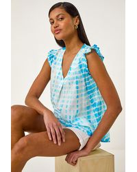 Roman - Pleated Tie Dye Frill Top - Lyst
