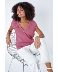 D.u.s.k - V-Neck Pleated Cotton Top - Lyst