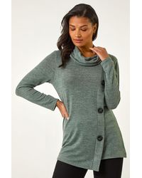 Roman - Cowl Neck Button Stretch Top - Lyst