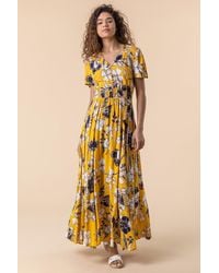 Roman - Floral Print Shirred Waist Maxi Dress - Lyst