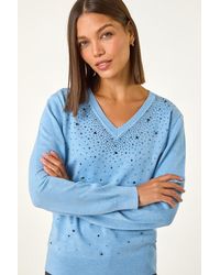 Roman - V-Neck Sparkle Hotfix Knit Jumper - Lyst