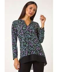 Roman - Floral Print V-Neck Tunic Top - Lyst