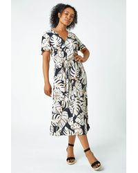 Roman Petite - Leaf Print Tie Waist Maxi Dress - Lyst