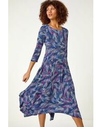 Roman - Abstract Hanky Hem Stretch Midi Dress - Lyst