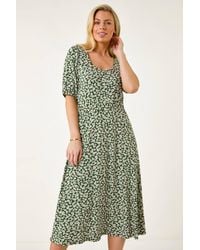 Roman Petite - Floral Print Button Midi Dress - Lyst