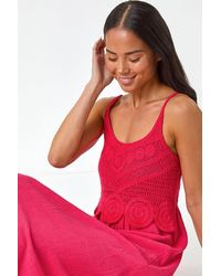 Roman Petite - Crochet Contrast Midi Dress - Lyst