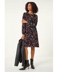 Roman - Abstract Print Gathered Stretch Dress - Lyst