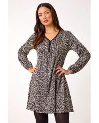 Roman - Animal Print V-Neck Stretch Dress - Lyst