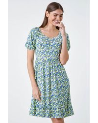 Roman - Ditsy Floral Ruched Frill Stretch Dress - Lyst