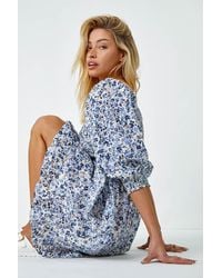 D.u.s.k - Ditsy Floral Shirred Cotton Tea Dress - Lyst