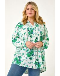 Roman Curve - Floral Print Pintuck Blouse - Lyst
