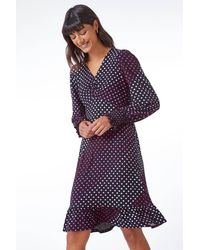 Roman - Spot Print Ruched Detail Stretch Dress - Lyst