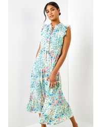 Roman - Ditsy Floral Print Frill Detail Maxi Dress - Lyst