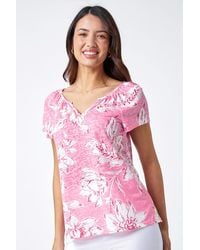 Roman - Floral Print Burnout V-Neck Top - Lyst