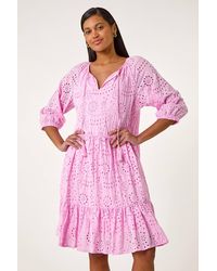 Roman - Cotton Broderie Tiered Smock Dress - Lyst