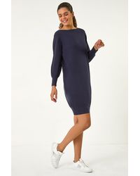 Roman - Button Detail Slash Neck Knitted Stretch Dress - Lyst