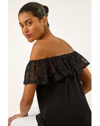 Roman - Lace Trim Bardot Top - Lyst