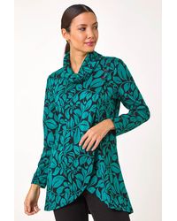 Roman - Leaf Print Cowl Neck Top - Lyst