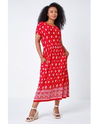 Roman Petite - Border Print Stretch Midi Dress - Lyst