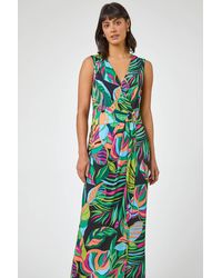 Roman - Tropical Print Belted Wrap Dress - Lyst