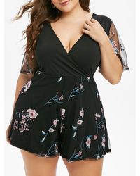 off shoulder embroidered mesh panel jumpsuit