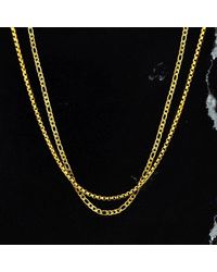 Rose Gold and Black Figaro & Box Chain Stack (24kt Gold) - Metallic