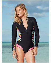 Roxy Long Sleeve Back Zip Bikini Cut Shorty - Black