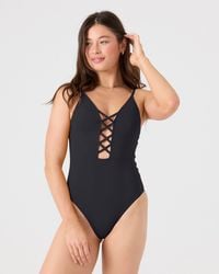 Roxy - Sd Beach Classics Plunge Lattice One Piece Moderate Swimsuit - Lyst