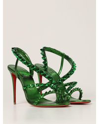 Christian Louboutin Spikita 100 Metallic Leather Sandals - Green