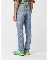 Off-White c/o Virgil Abloh Denim Man Black Tapered Jeans With Logoed Belt in Blue for Men Mens Clothing Jeans Tapered jeans Save 49% 