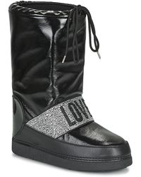 Love Moschino Snow Shoes For Winter. Ski Shoes. Faux Leather Black Painted With Rhinestones