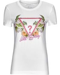 Guess - T Shirt Ss Cn Triangle Flowers Tee - Lyst