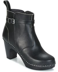 Swedish Hasbeens High Heeled Jodhpur Low Ankle Boots - Black