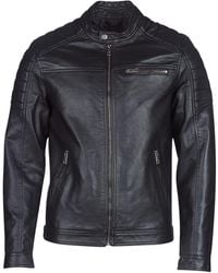 Jack & Jones - Jcorocky Men's Leather Jacket In Black - Lyst