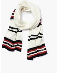 Lacoste Made In France Striped Ribbed Rectangular Wool Scarf White/navy/red